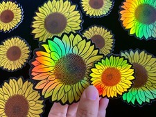 Holographic Yellow Sunflower Vinyl Die Cut Sticker