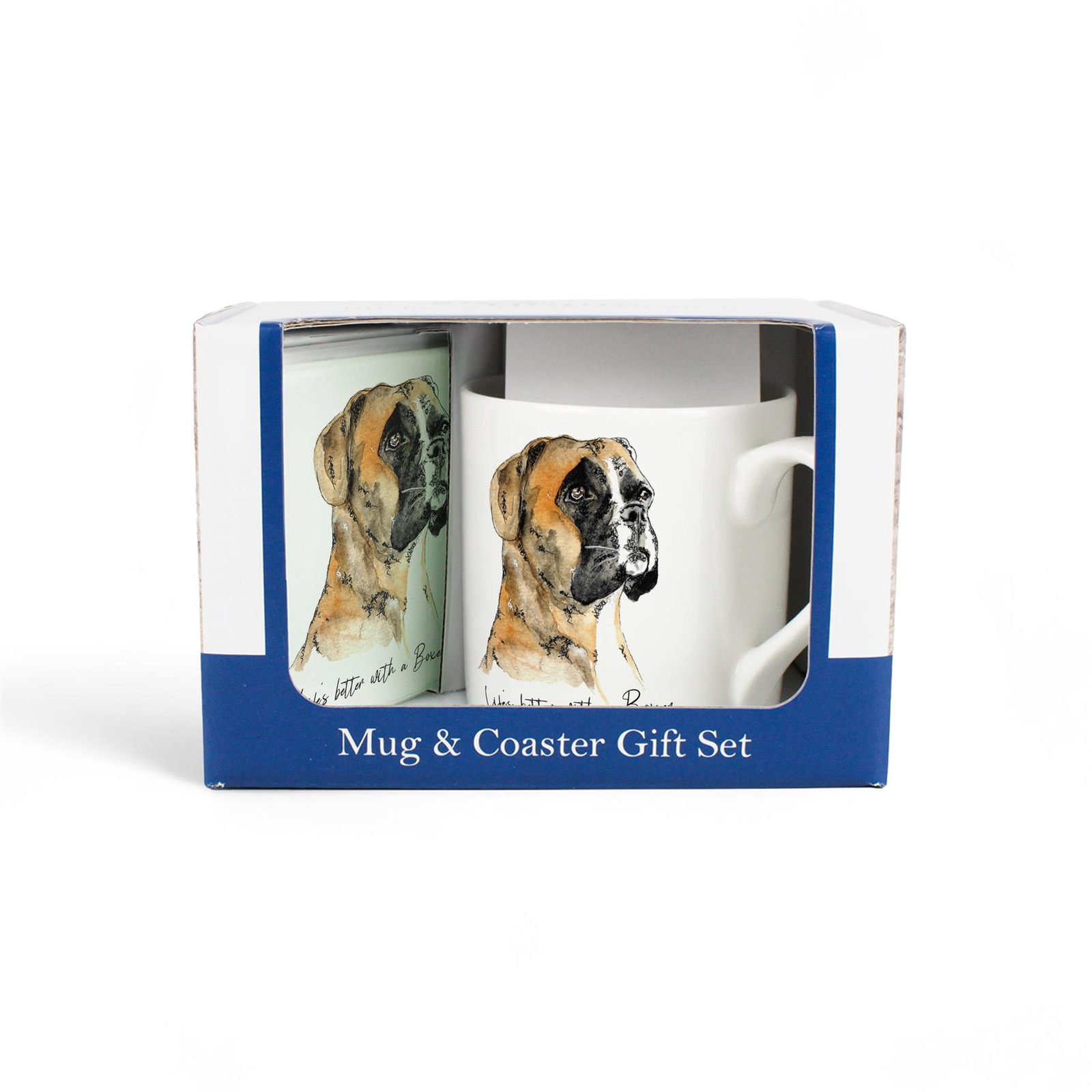 Boxer Bone China Mug & Glass Coaster Gift Set - Presents for Dog Lovers