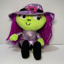 Dan Dee Halloween Green Witch 8" Plush Toy Stuffed Pink Hair