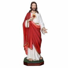 Statua del Sacro Cuore di Gesù in resina con occhi di vetro 60 cm Made in Italy