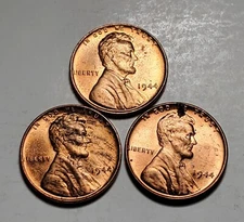 3 X 1944 P LINCOLN WHEAT PENNY UNC 3 COIN SET #C7317
