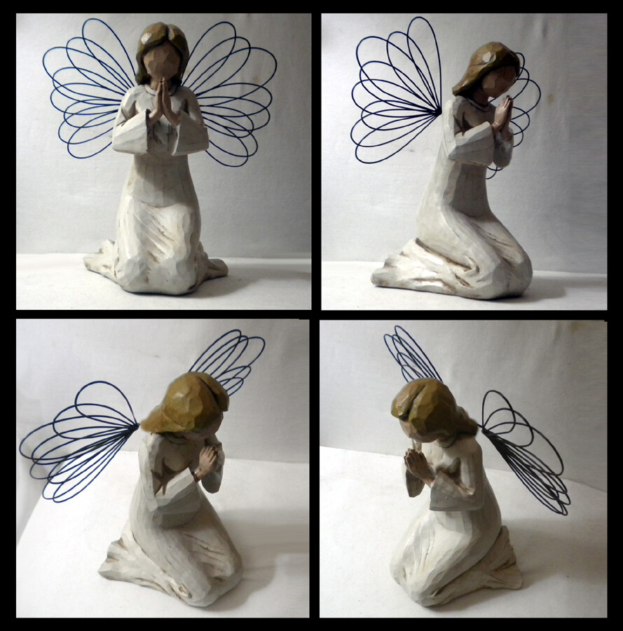 木製エンジェル 6 Wood Cut Angel Figurines Collection 1 Large Praying 13” w