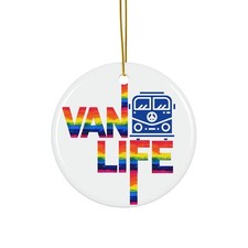 Vanlife Rainbow Christmas Ceramic Ornaments