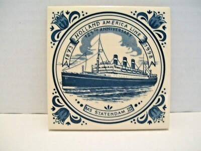 Holland America Rotterdam Blue Delft Tile Coaster STATENDAM III