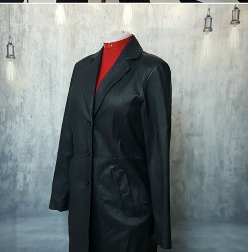 NEWPORT NEWS BLACK WOMENS LEATHER DUSTER SIZE M - Picture 6 of 12