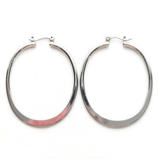 Oval Hoop Earrings Silver Tone Glam Boho Gypsy Modernist Style Jewelry 2"