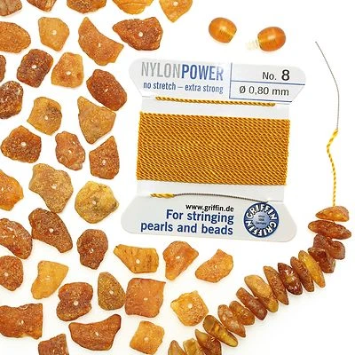 Bernstein roh gebohrt Bernsteinkette Hund Mensch DIY mit Perlseide & Verschluss