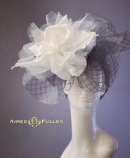 Gray Kentucky Derby Fascinator White Rose Hatinator Royal Ascot Hat Breeders Cup