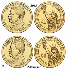 2013-P&D  President THEODORE ROOSEVELT Presidential Golden Dollar  2-Coin Set