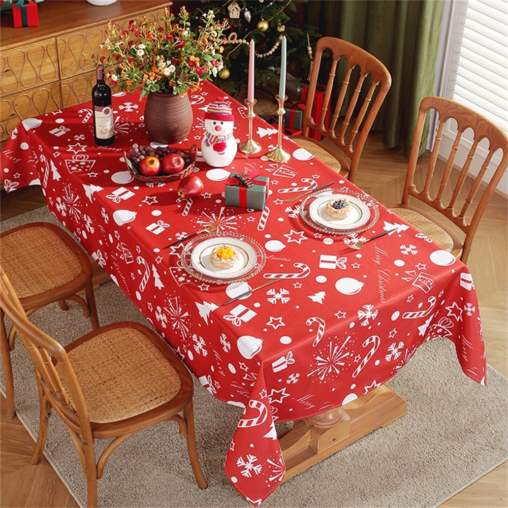 Rectangular Christmas Red  Indoor Outdoor Spillproof Fabric Tablecloth