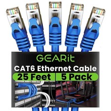 GearIT Cat 6 Ethernet Cable 25Ft 5-Pack - Cat6 Patch Cable, Cat 6 Patch Cable