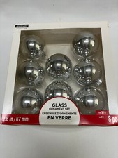 8 pc Ashland Glass Ornament Set 2.6 inch Silver Unused