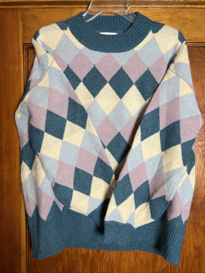VTG Easel Women’s Med Green Argyle Sweater Preppy Academia Old Money - Image 2 of 4
