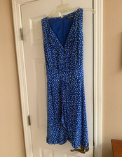 Gianni Bini Blue/White Polka Dot Fit & Flare V-Neck Midi Dress 4