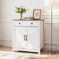 Uimoso Farmhouse Coffee Bar Cabinet with Drawer and Sliding Barn Doors, White Uimoso Farmhouse Coffee Bar Cabinet with Drawer and Sliding Barn Doors, White - Image 1