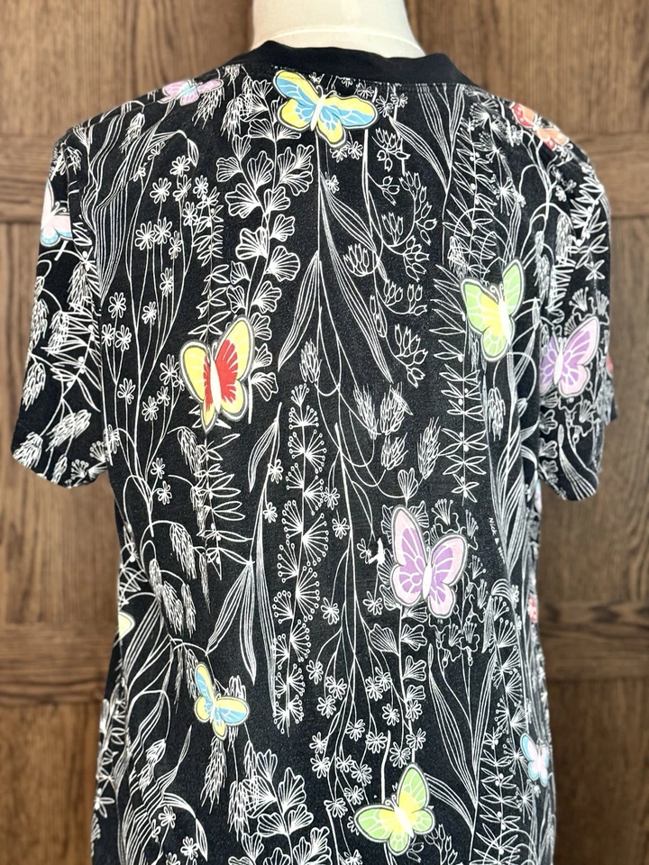 Vestido de salón Nick & Nora negro para dormir para mujer pequeñas flores mariposas ropa de dormir Foto 4 de 4