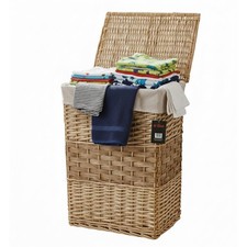 Image of Wicker Laundry Basket With Lining & Lid Bathroom Washing Storage Hamper Bin