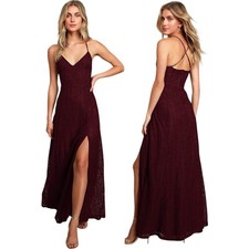 Lulus Destinee Burgundy Lace Sleeveless Maxi Dress size Medium NWT