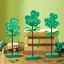3 Pieces St. Patrick's Day Table Decorations Wooden Set, Irish-themed Green Luck