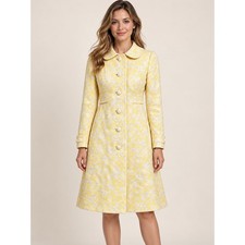 Vintage Custom Casuals New York Yellow Polka Dot Brocade Mod Coat XS Winter