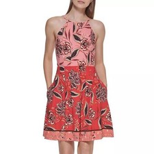 Vince Camuto Women's Mixed Print Darted Dress Size 14 Floral Fit & Flare