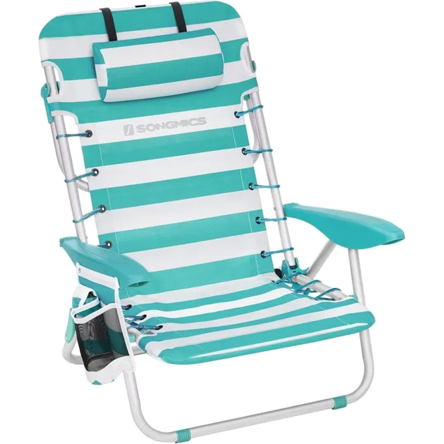 Chaise de plage 150kg robuste avec repose-tête et dossier inclinable multiposition