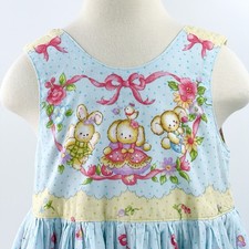 HANDMADE Blue Easter Jumper Dress Pink Bow Sz 6