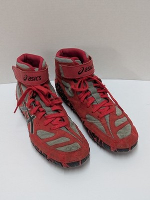 Asics Aggressor Wrestling Shoes J300Y Size 9.5 Red Gray Grey Black F350614 PZ