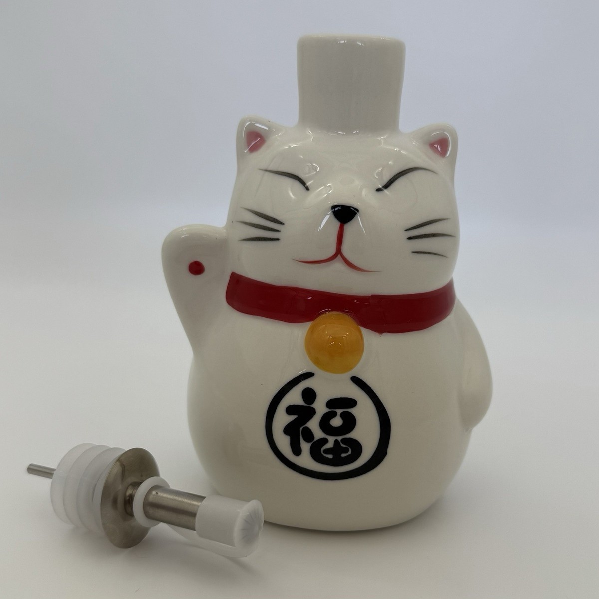 Lucky Cat, Maneki-Neko, Japanese Ceramic Stoneware Soy Sauce Oil
