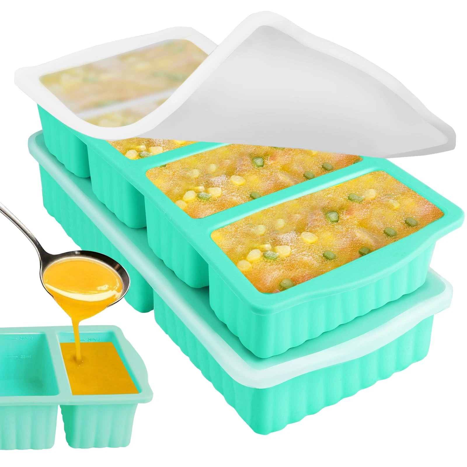 Silicone Soup Freezer Molds With Lids-1 Cup & 2 Cup Soup Containers For Freez...