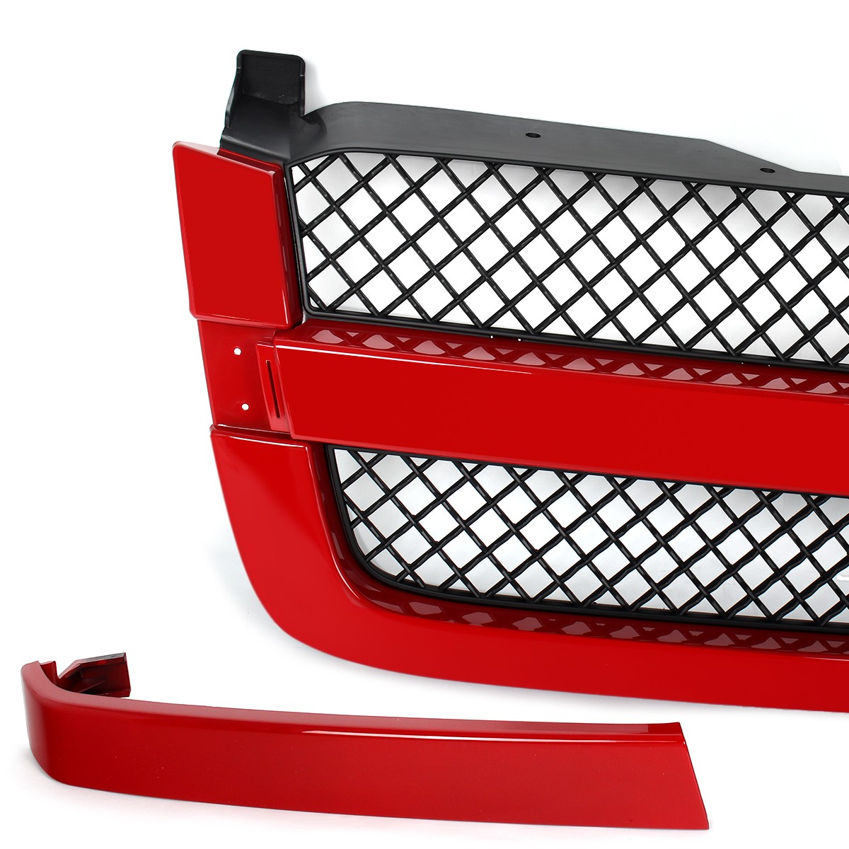 Front Upper Grille Victory Red For 2003-07 Chevrolet Silverado 1500 Black Mesh