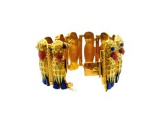 18k Parrot Rhodonit  Beaks & Lapis Feet /Eyes Blue Enamel Bracelet