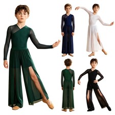 Kids Boys Bodysuit Pants Set Recital Dance Outfit Dancewear Lyrical Performance