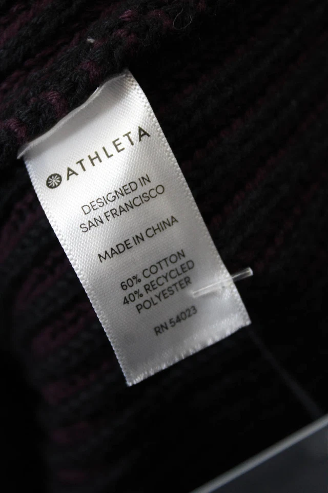 Athleta Womens Long Sleeve Mock Neck Striped Ribbed Sweater Purple Black 2XS - Image 4 of 4