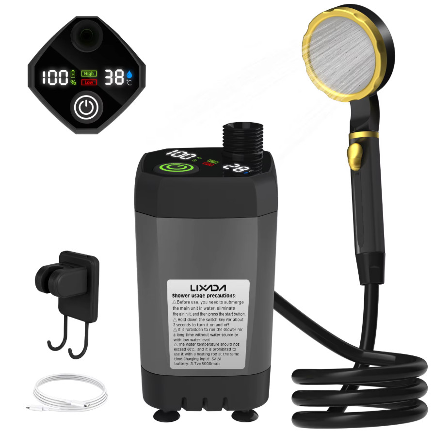 Douche de camping portable USB 6000mAh pompe de douche extérieure et écran digital gris