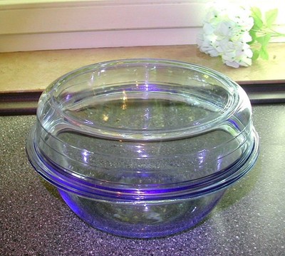 PYREX Azure Bräter Kasserolle Auflaufform Glas blau rund + Deckel groß Schüssel