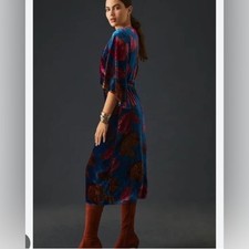 NWOT Farm Rio Blue Velvet Wrap Kimino Dress - Size S