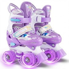 Kids Roller Skates 4 Sizes Adjustable Quad Skates w/Light-up Wheels for Children