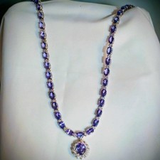 35.00Ct GENUINE MINED Tanzanite 3.3Ct Diamond 14K Solid White Gold Necklace