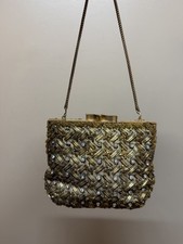 Vtg WALBORG Gold BEADED Rhinestones Bag Purse Clutch EVENING 50s Hong Kong