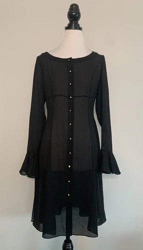 Vintage 80s Bill Blass Dress Black Poly  Chiffon LBD