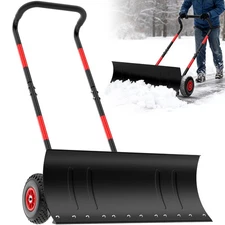 Snow Shovel with Wheels,Heavy Duty Steel Snow Shovel Pusher for Driveways,Sid...