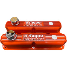 Nos Mopar 318 340 360 Orange Finned Die-cast Valve Covers W Logo Breathers