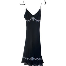 Vintage Betsey Johnson NY Silk Bias Cut Chiffon Embroidered Slip Dress 6