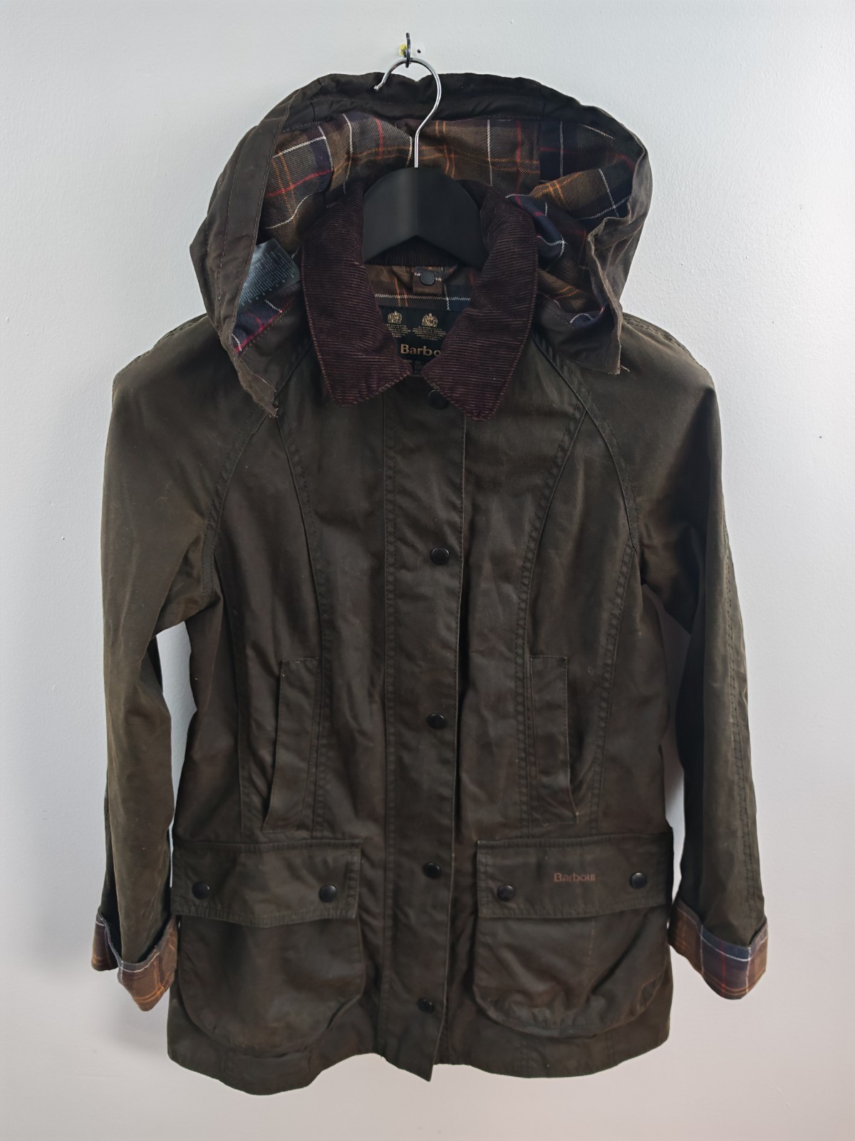 Barbour Classic Beadnell Waxed Cotton Jacket Olive Green Women's UK 8 With Hood image 2