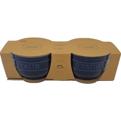 Staub Round Ramekin Prep Bowls Dark Blue 2pc Ceramic 3.75'' .25 Qt Oven Safe Bowl