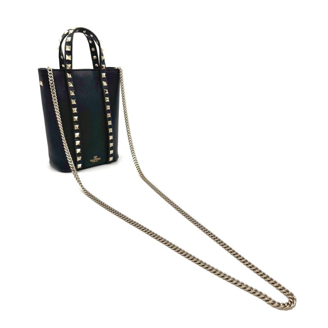 VALENTINO Women Rockstud Chain Shoulder bag 2Way Leather Black Gold from japan thumbnail 7