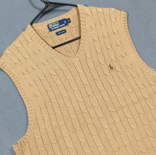 Polo Ralph Lauren Cable Knit Sweater Vest Men's L Brown Cotton V-Neck Pullover