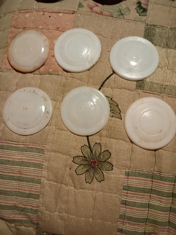 5 Vintage White Milk Glass Porcelain Inserts Boyd Mason Canning Jar Lids 2.5 in