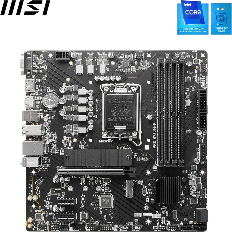 MSI PRO B760M-P Motherboard, Micro-ATX - Supports 12th and 13th Gen Intel Core P - Image 2 of 4